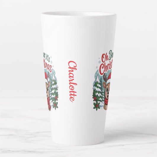 Custom name deer Christmas  カフェラテマグ (正面)