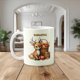 Custom Name Deer with Autumn Harvest Mug コーヒーマグカップ