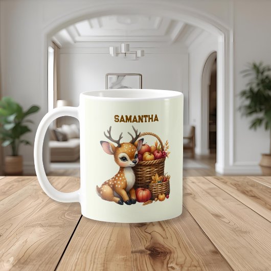 Custom Name Deer with Autumn Harvest Mug コーヒーマグカップ