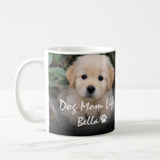 Custom Name Dog Mom Life Bella Puppy Design コーヒーマグカップ (左)