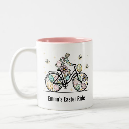 Custom Name Easter Bicycle Design ツートーンマグカップ (左)