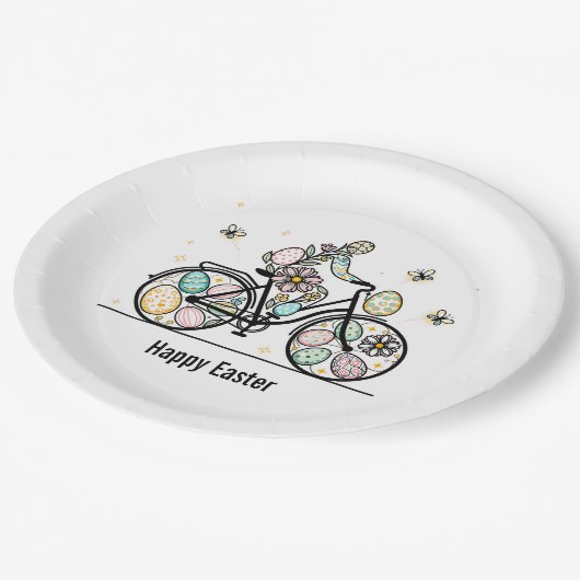 Custom Name Easter Bicycle Design ペーパープレート (アングル)