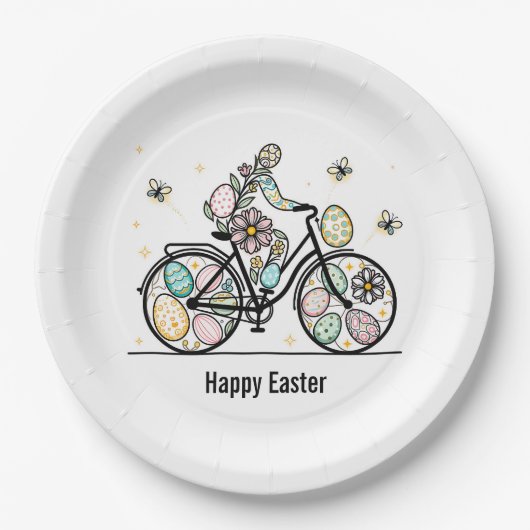 Custom Name Easter Bicycle Design ペーパープレート (正面)