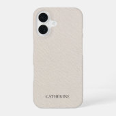 Custom Name Elegant Faux Ivory Leather iPhone 16ケース (裏面)