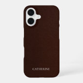 Custom Name Elegant Mahogany Faux Leather iPhone 16ケース (裏面)