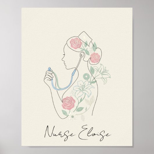 Custom Name Elegant Nurse Silhouette Poster ポスター (正面)