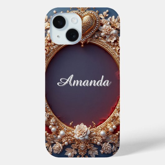 Custom name Elegant Pearl Heart Glow ✨ Romantic Case-Mate iPhoneケース (裏面)