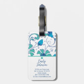 Custom Name Elegant Teal Blue Botanical Detailed ラゲッジタグ (裏面縦)