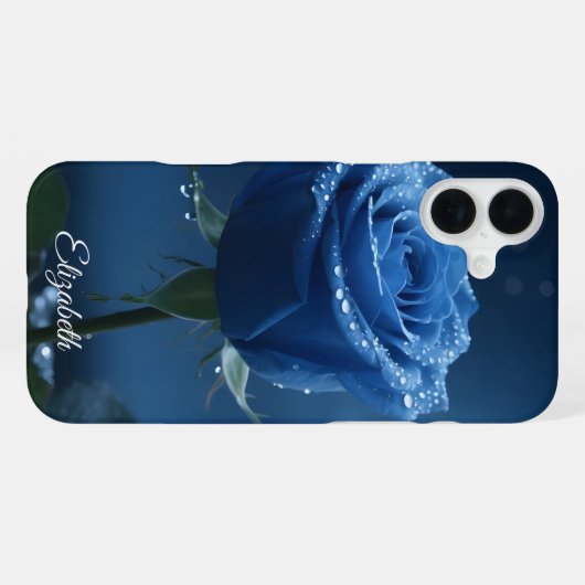 Custom Name Enchanted Blue Rose Romantic Floral iPhoneケース (裏面横)
