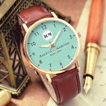 Custom name engraved elegant couple blue 腕時計<br><div class="desc">Vintage Floral Monogram Blue Neutral Wedding Watch – Elegant Personalized Gift Celebrate love and timeless elegance with this vintage floral monogram wedding watch, designed for couples who appreciate classic style and sentimental keepsakes. Featuring a beautiful blue and neutral color palette, this custom name wristwatch is a perfect wedding or anniversary...</div>