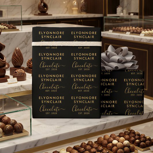 Custom Name Est Date Gold Script Chocolate ラッピングペーパー