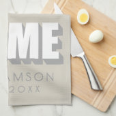 Custom Name Est. Home Minimalist Modern Beige Gray キッチンタオル (四つ折り)