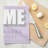 Custom Name Est. Home Minimalist Pastel Purple  キッチンタオル (四つ折り)