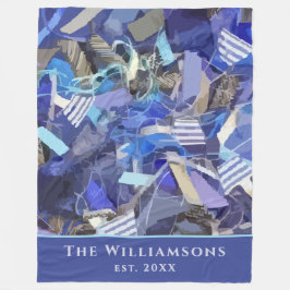 Custom Name Est. Year Blue Purple Abstract Stripes フリースブランケット