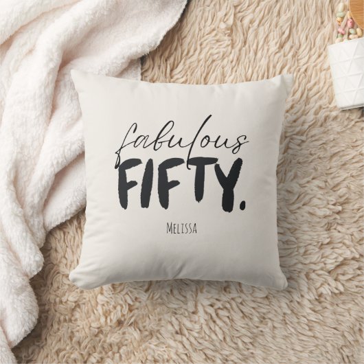 Custom Name Fabulous Fifty Beige Black クッション (ブランケット)