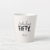 Custom Name Fabulous Fifty Beige Black Typography カフェラテマグ (正面)