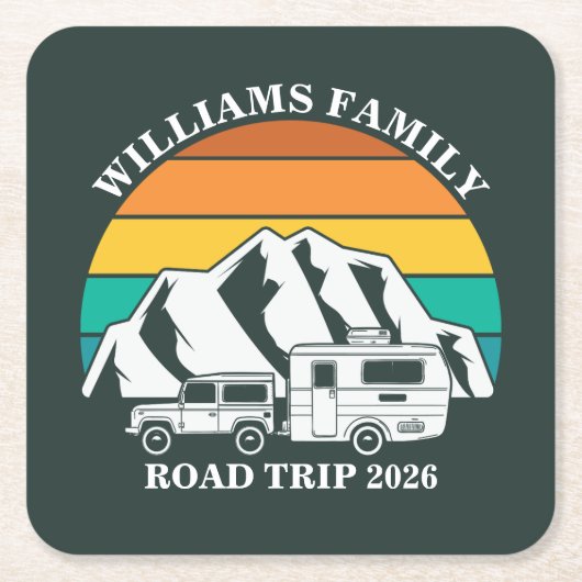 custom name family vacation mountain Road Trip スクエアペーパーコースター (正面)