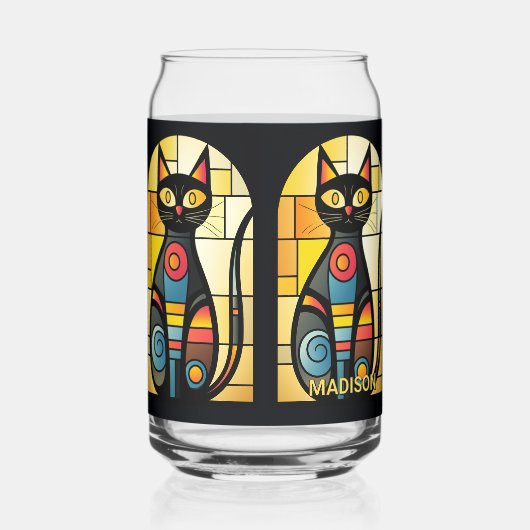 Custom Name Faux Stained Glass Cat ガラス缶 (正面)