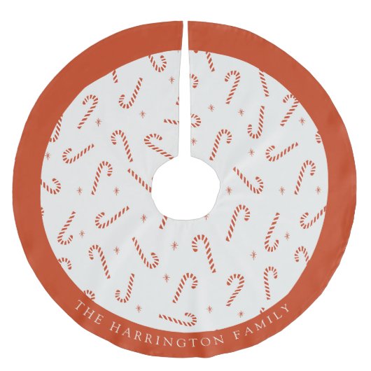 Custom Name Festive Candy Cane Christmas  ブラッシュドポリエステルツリースカート (正面)