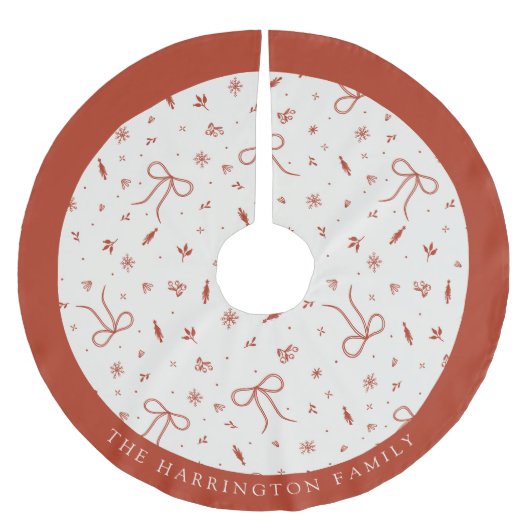 Custom Name Festive Red White Christmas  ブラッシュドポリエステルツリースカート (正面)