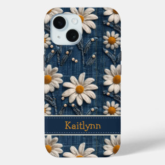 Custom Name Floral Embroidered Phone Case iPhone 15ケース