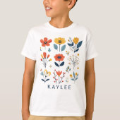 Custom Name Floral Kids Shirt, Birthday Gift Girls Tシャツ (正面)