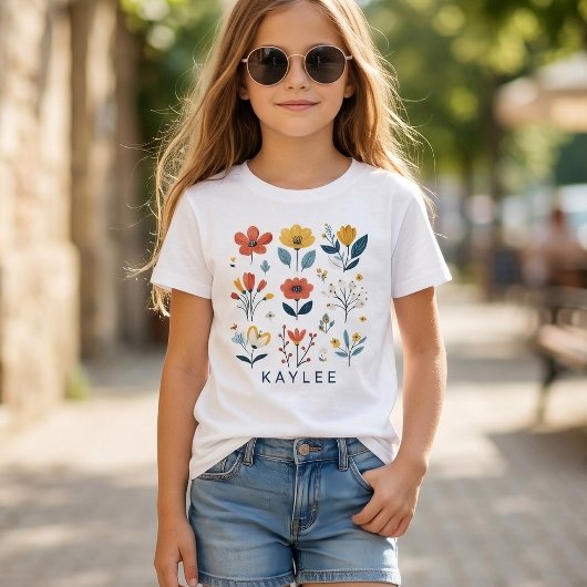 Custom Name Floral Kids Shirt, Birthday Gift Girls Tシャツ