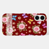 Custom Name Floral Paw Print Phone Case  Case-Mate iPhoneケース (裏面 (横))