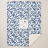 Custom Name Floral Toile Blue Blanket Best Gift シェルパブランケット (正面)