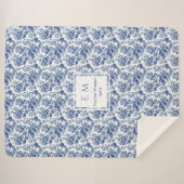 Custom Name Floral Toile Blue Blanket Best Gift シェルパブランケット (正面(横))