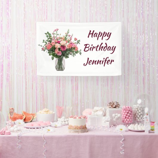 Custom Name Flower Floral Bouquet 横断幕 (パーティー)