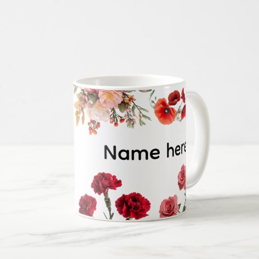 Custom Name Flower Mug コーヒーマグカップ (正面右)