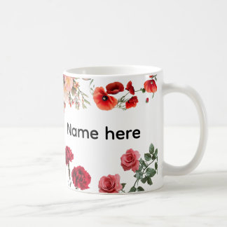 Custom Name Flower Mug コーヒーマグカップ