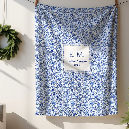 Custom Name French Toile Blue Blanket for Her シェルパブランケット