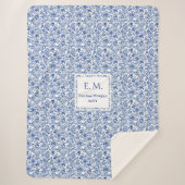 Custom Name French Toile Blue Blanket for Her シェルパブランケット (正面)