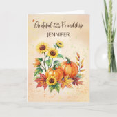 Custom Name Friend on Thanksgiving Sunflowers カード (正面)