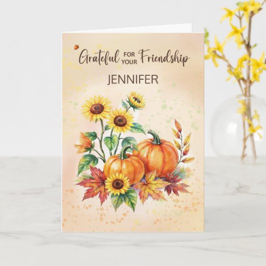 Custom Name Friend on Thanksgiving Sunflowers カード (黄色い花)