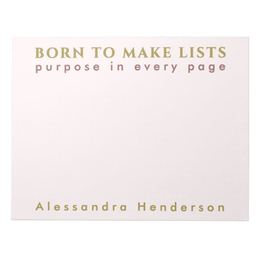 Custom Name Fun List Lover Minimalist Pastel Pink  ノートパッド (正面)