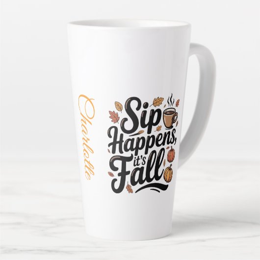 Custom name funny fall saying Mug カフェラテマグ (右アングル)