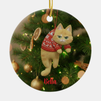 Custom Name Funny Grumpy Cat Christmas Ornament セラミックオーナメント