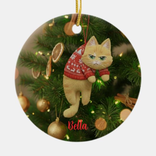 Custom Name Funny Grumpy Cat Christmas Ornament セラミックオーナメント (正面)