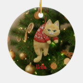 Custom Name Funny Grumpy Cat Christmas Ornament セラミックオーナメント (裏面)