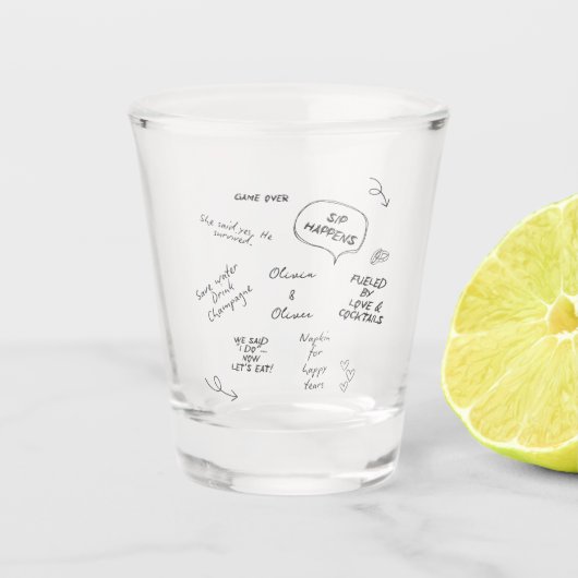 Custom name, funny love note handwriting wedding ショットグラス (正面)