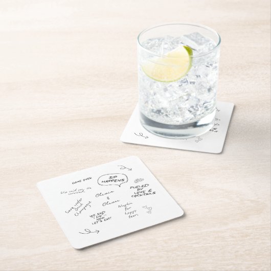 Custom name, funny love note handwriting wedding スクエアペーパーコースター (インサイチュ)