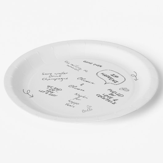 Custom name, funny love note handwriting wedding ペーパープレート (アングル)