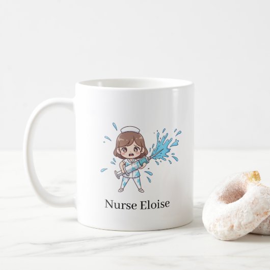 Custom Name Funny Nurse Overflowing Syringe Mug コーヒーマグカップ (ドーナツ)