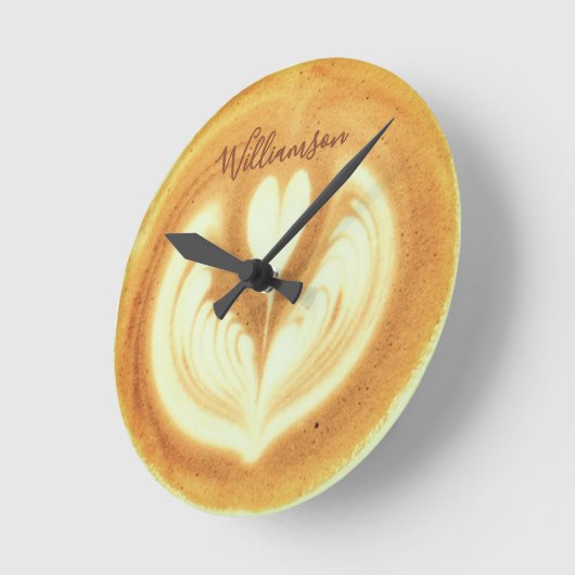 Custom Name Funny Retro Coffee Cappuccino Lover  ラウンド壁時計 (傾斜)