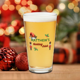 Custom Name Funny Thinking Drink Christmas Hat タンブラーグラス