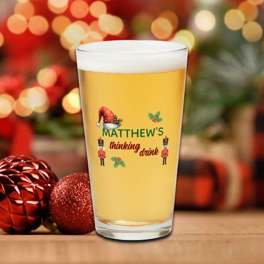 Custom Name Funny Thinking Drink Christmas Hat タンブラーグラス