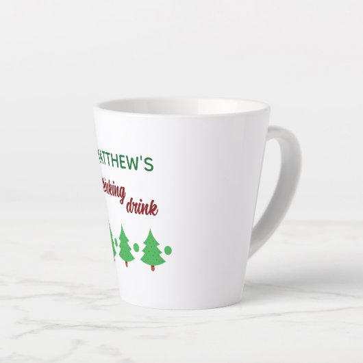 Custom Name Funny Thinking Drink Christmas Trees カフェラテマグ (右アングル)